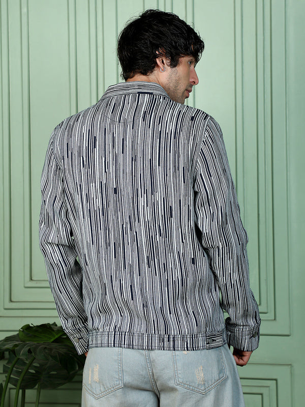 Contrast Jacquard-Denim Jacket