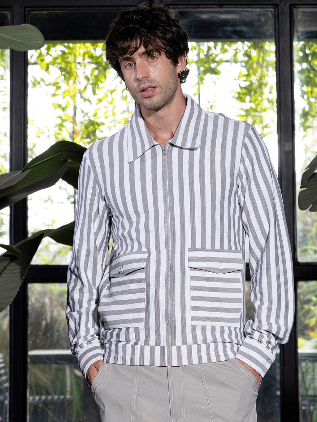 Zip-Front Candy-Striped Jacket