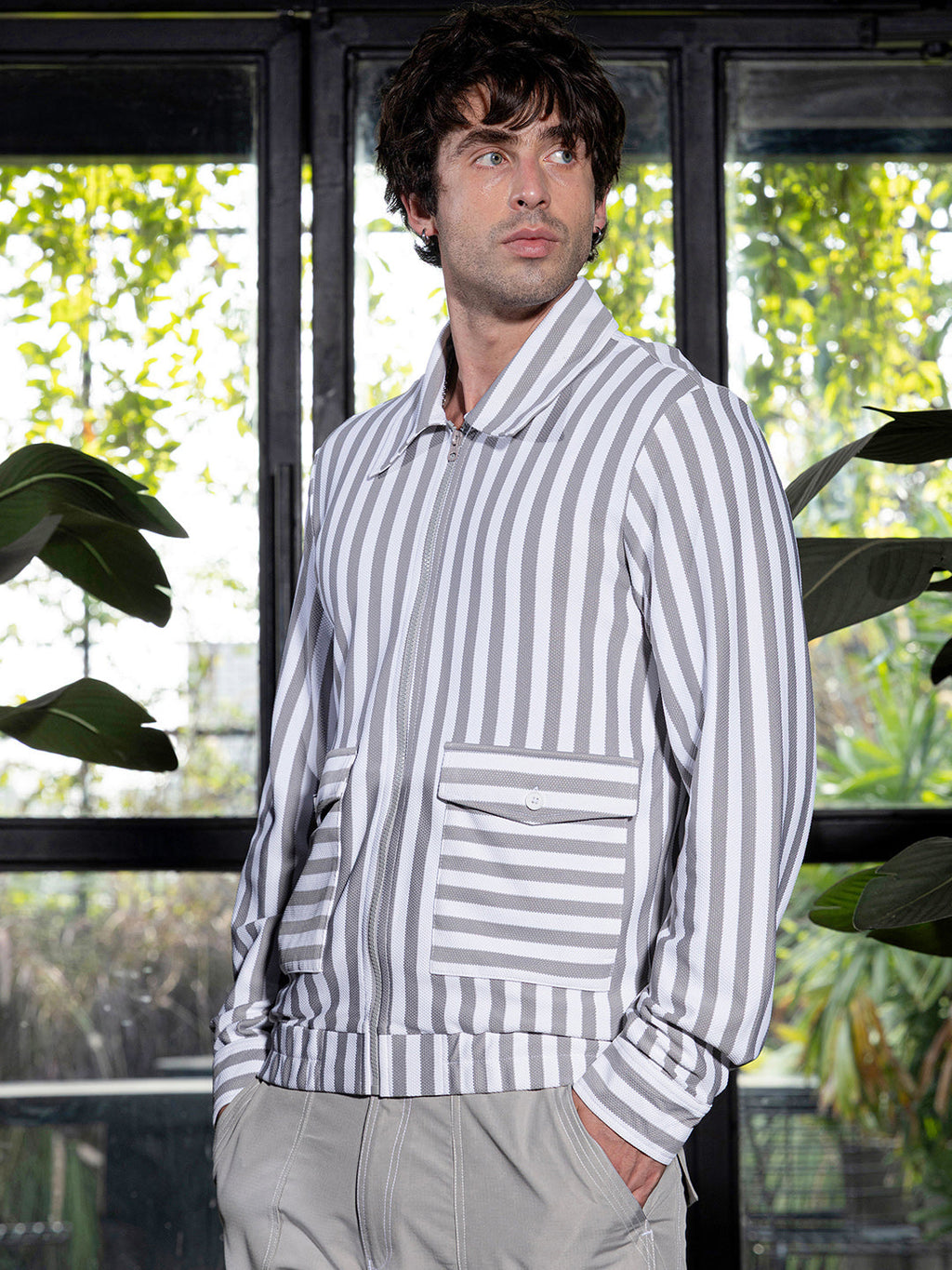 Zip-Front Candy-Striped Jacket