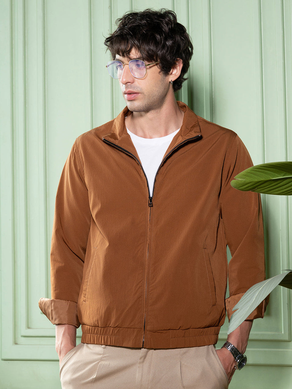 Solid-Textured Bomber Jacket