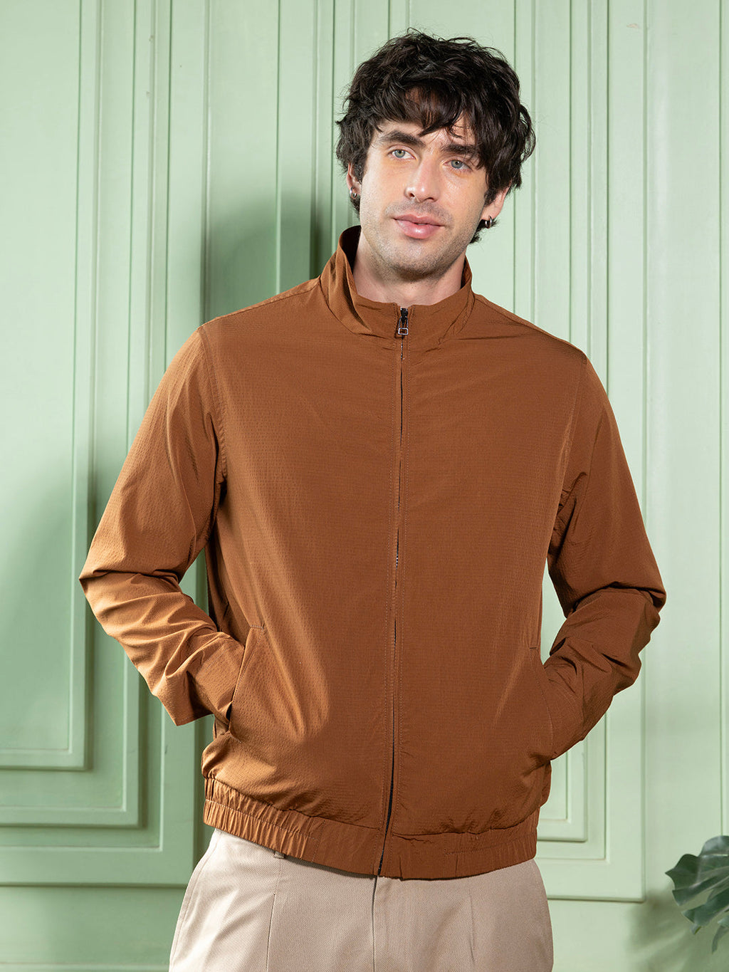 Solid-Textured Bomber Jacket