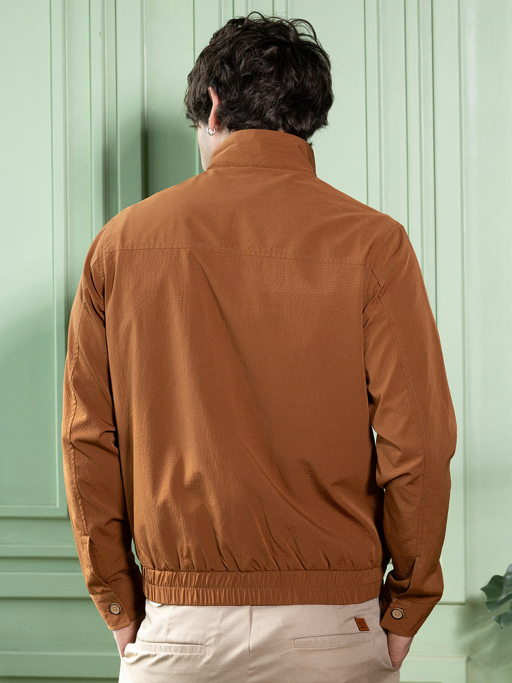 Solid-Textured Bomber Jacket