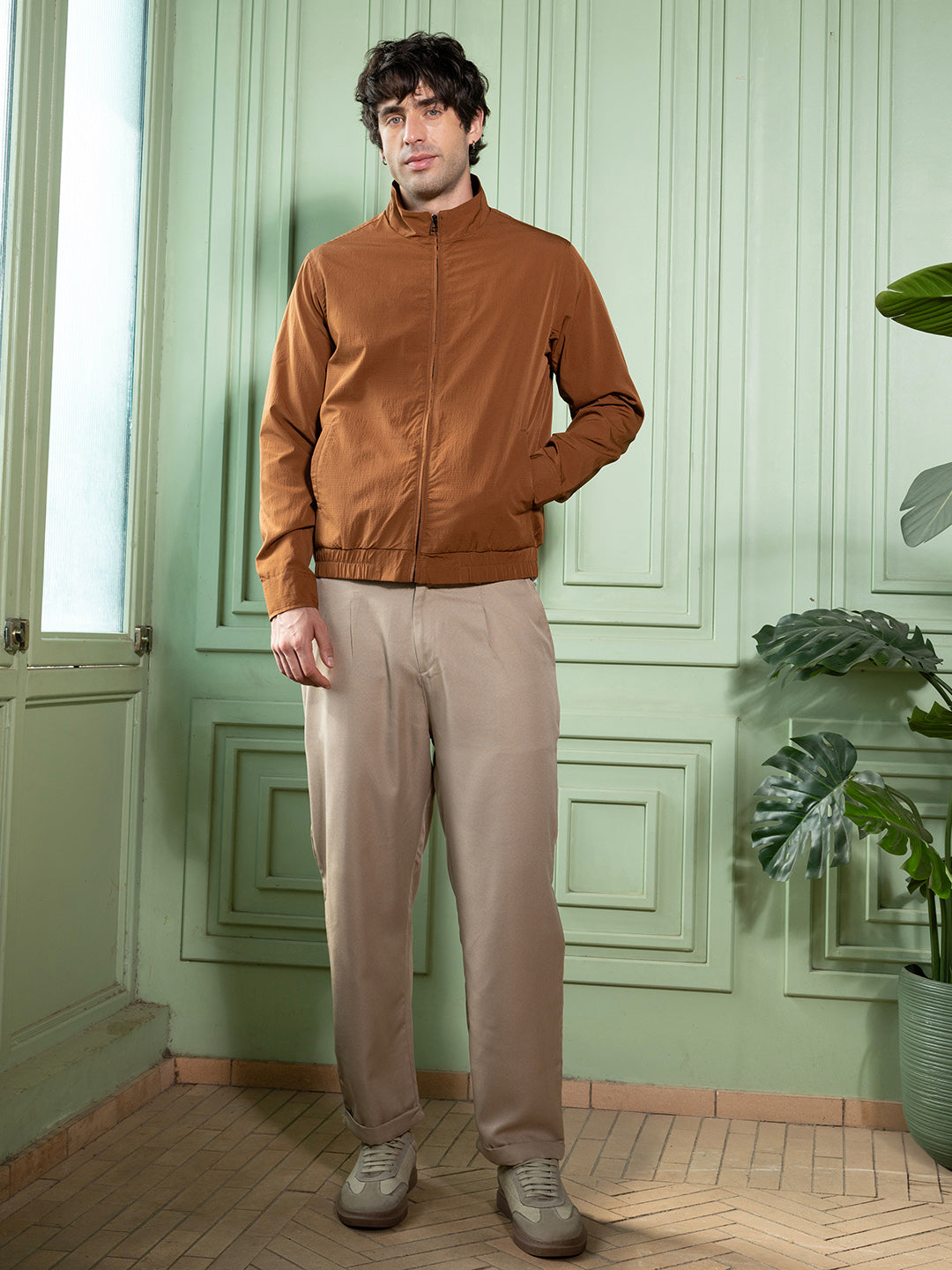 Solid-Textured Bomber Jacket