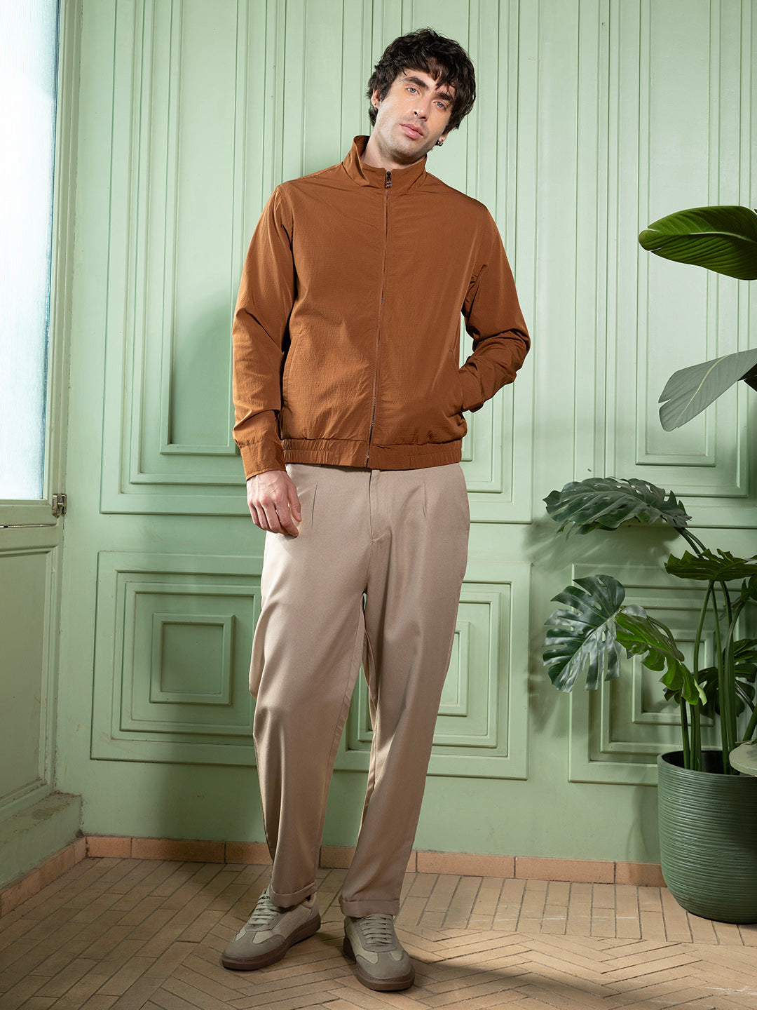 Solid-Textured Bomber Jacket