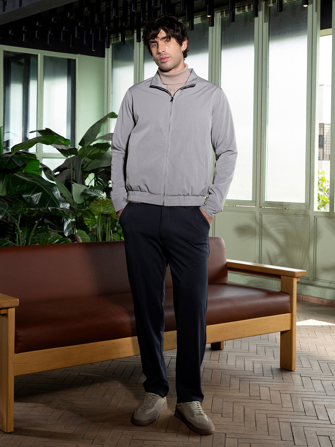 Solid-Textured Bomber Jacket