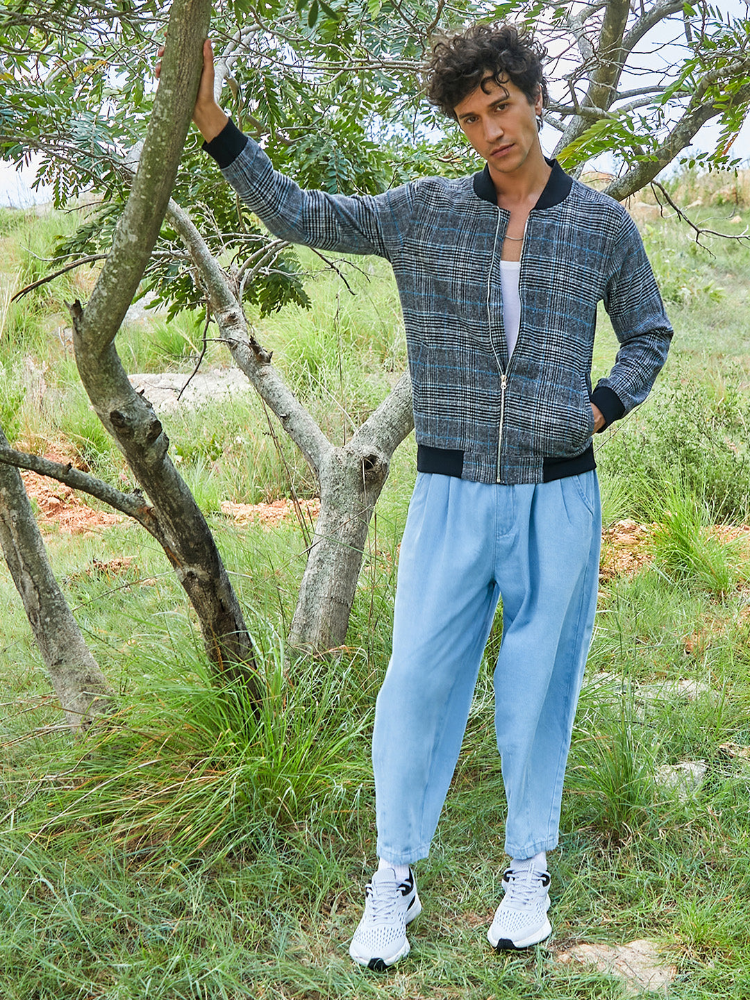 Tartan Plaid Jacket With Ribbed Hem