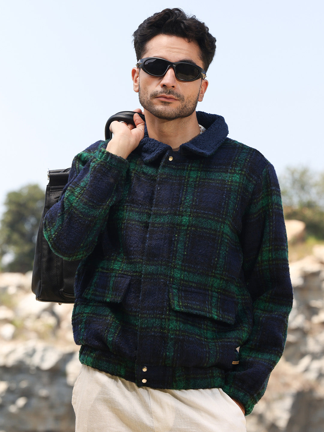 Tartan Plaid Jacket With Fleece Collar XL - Main Image