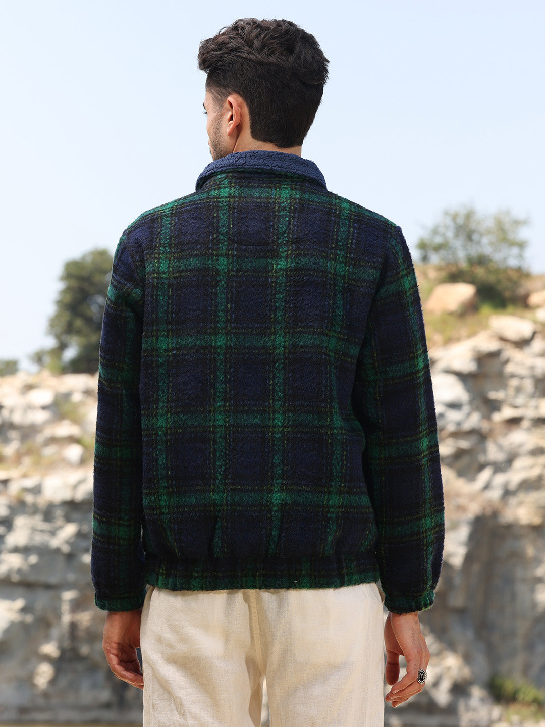 Tartan Plaid Jacket With Fleece Collar