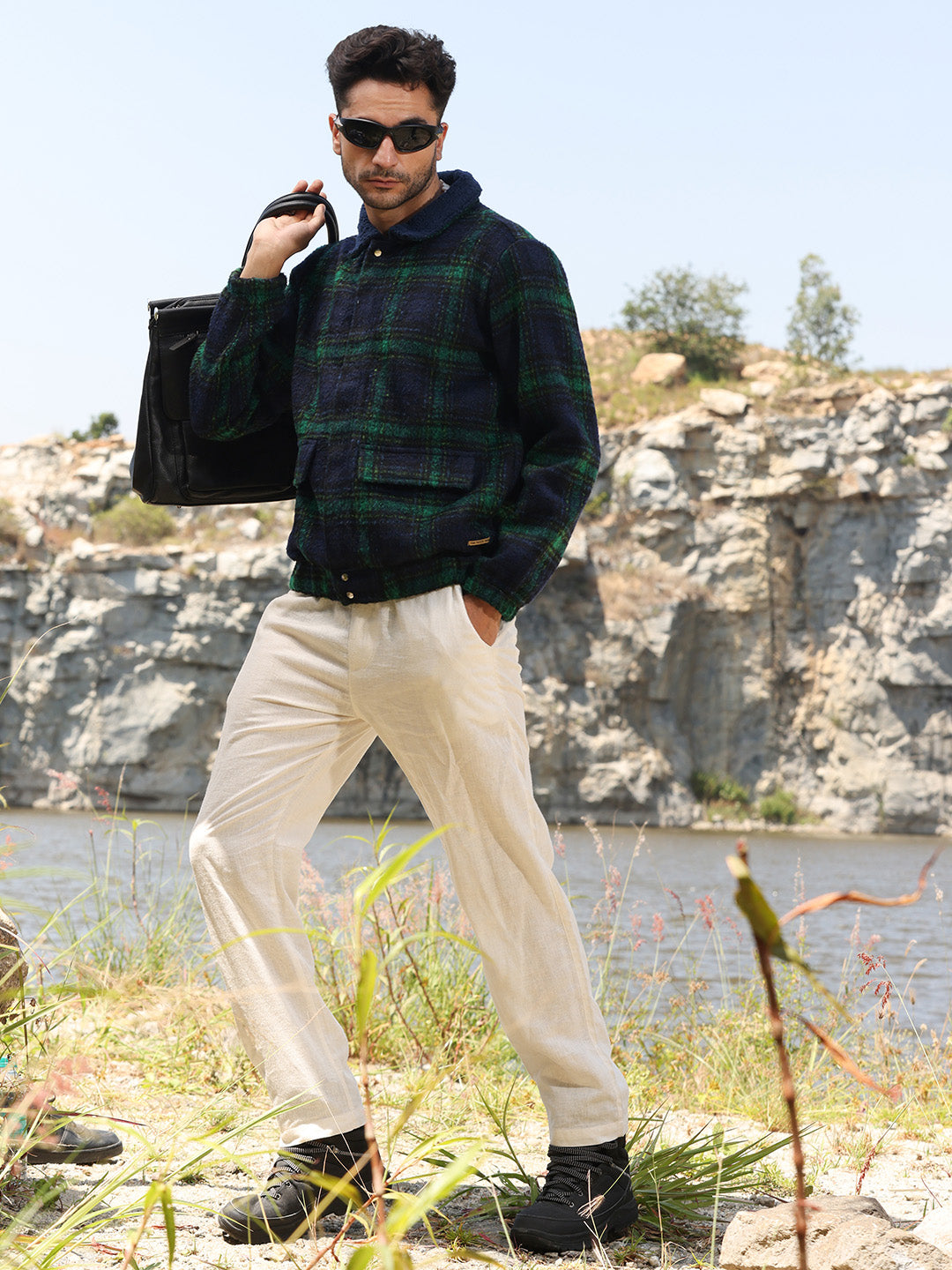 Tartan Plaid Jacket With Fleece Collar