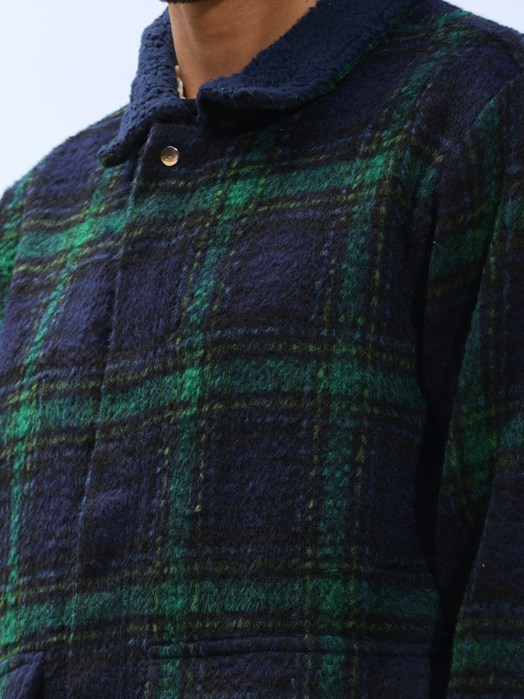 Tartan Plaid Jacket With Fleece Collar