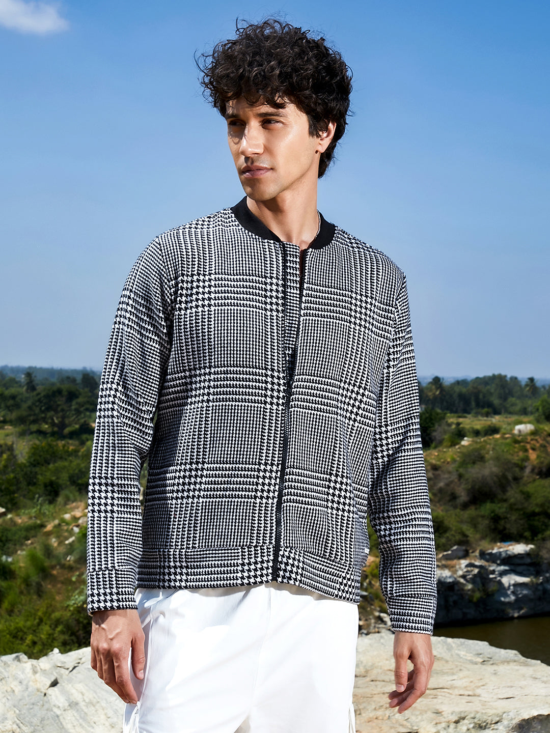 Zip-Front Houndstooth Jacket