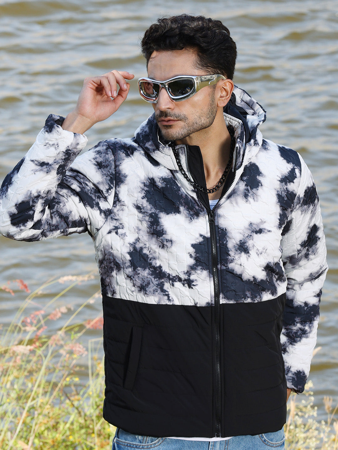 Tie-Dye Block Puffer Jacket