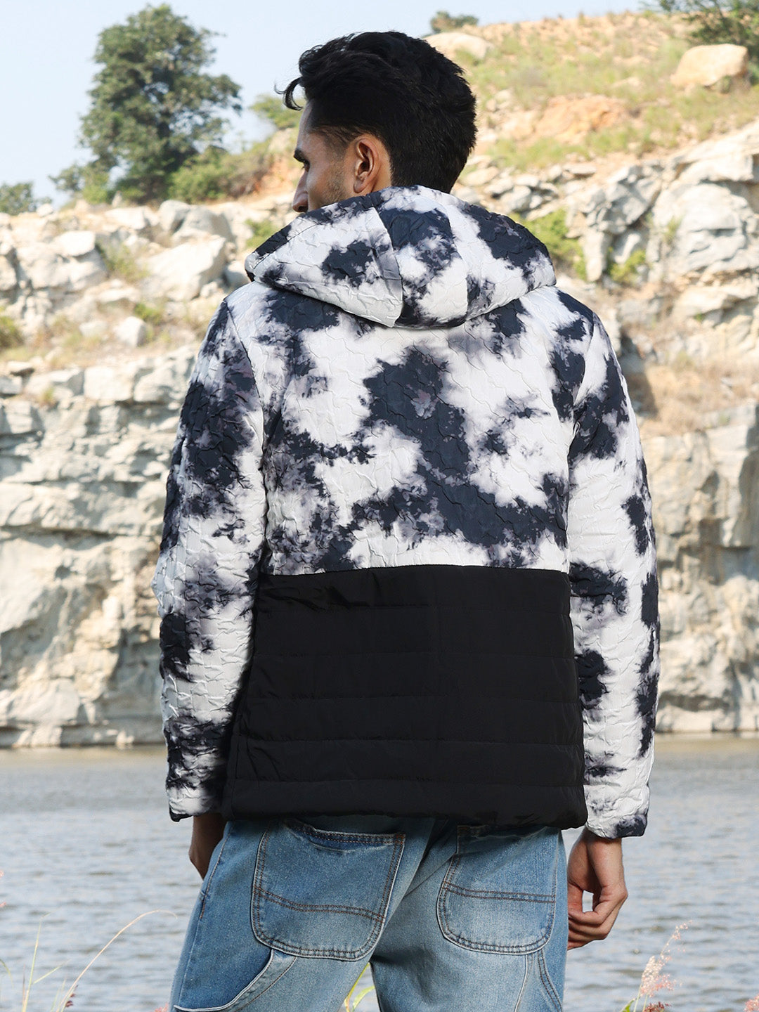 Tie-Dye Block Puffer Jacket