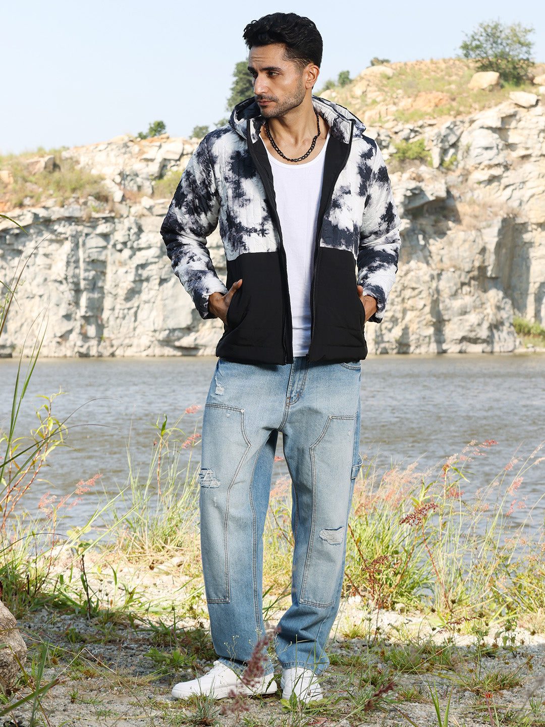 Tie-Dye Block Puffer Jacket