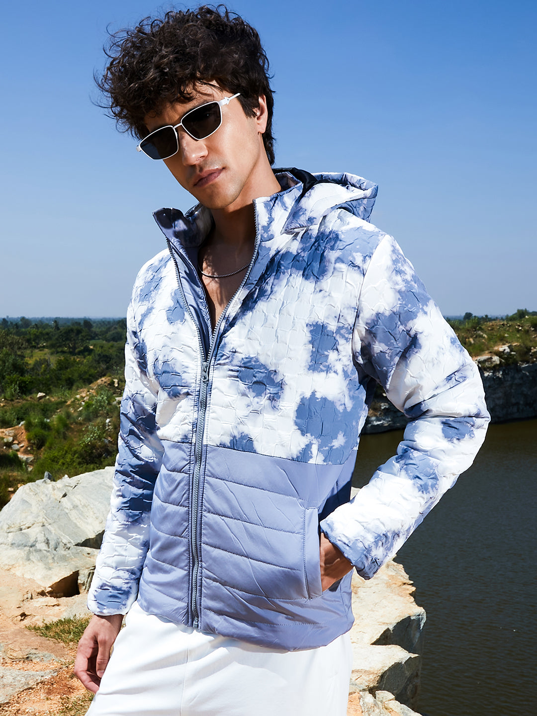 Tie-Dye Block Puffer Jacket