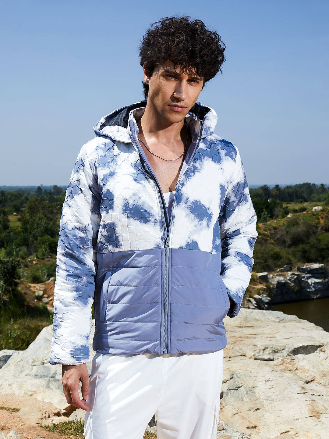 Tie-Dye Block Puffer Jacket