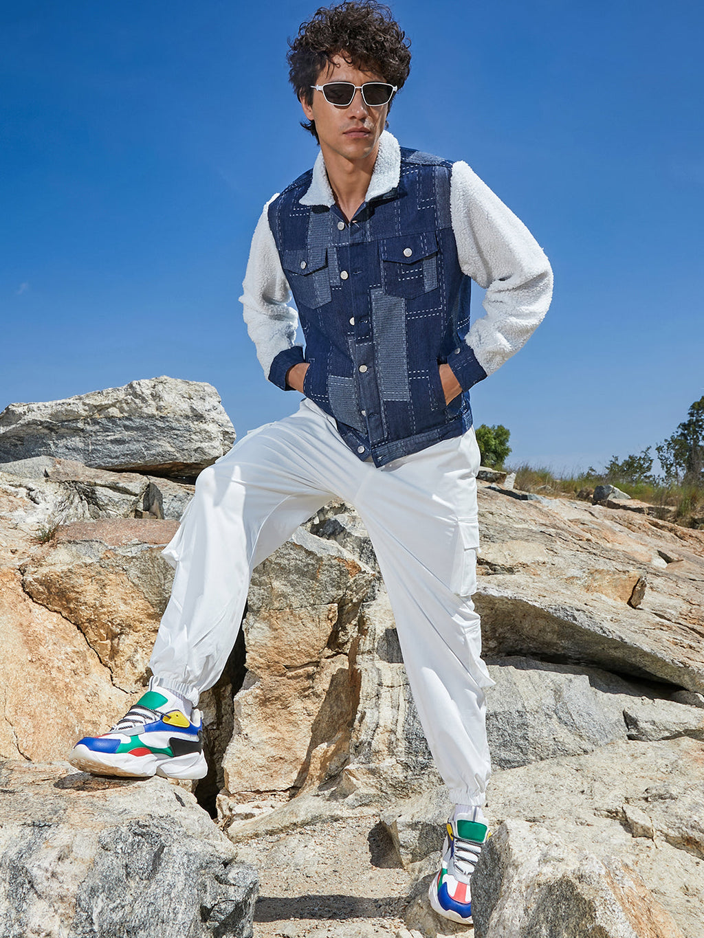 Fleece Block Denim Jacket