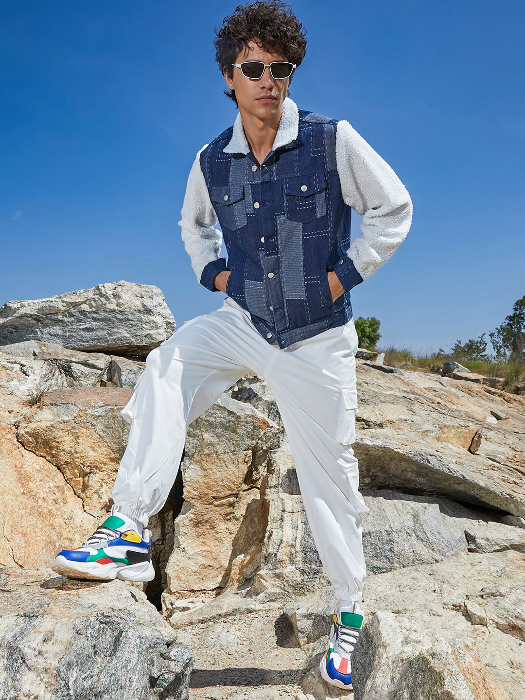 Fleece Block Denim Jacket