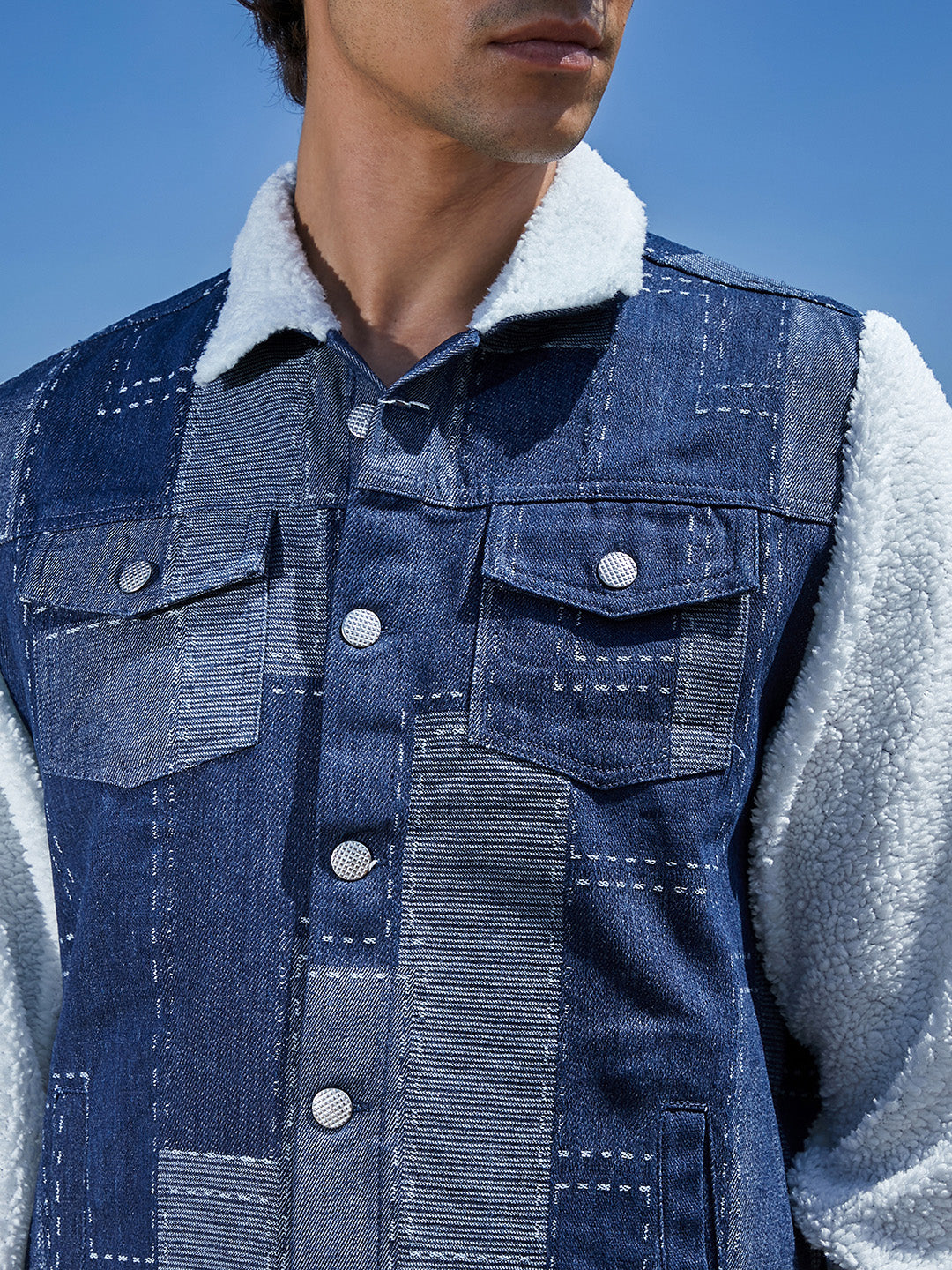 Fleece Block Denim Jacket