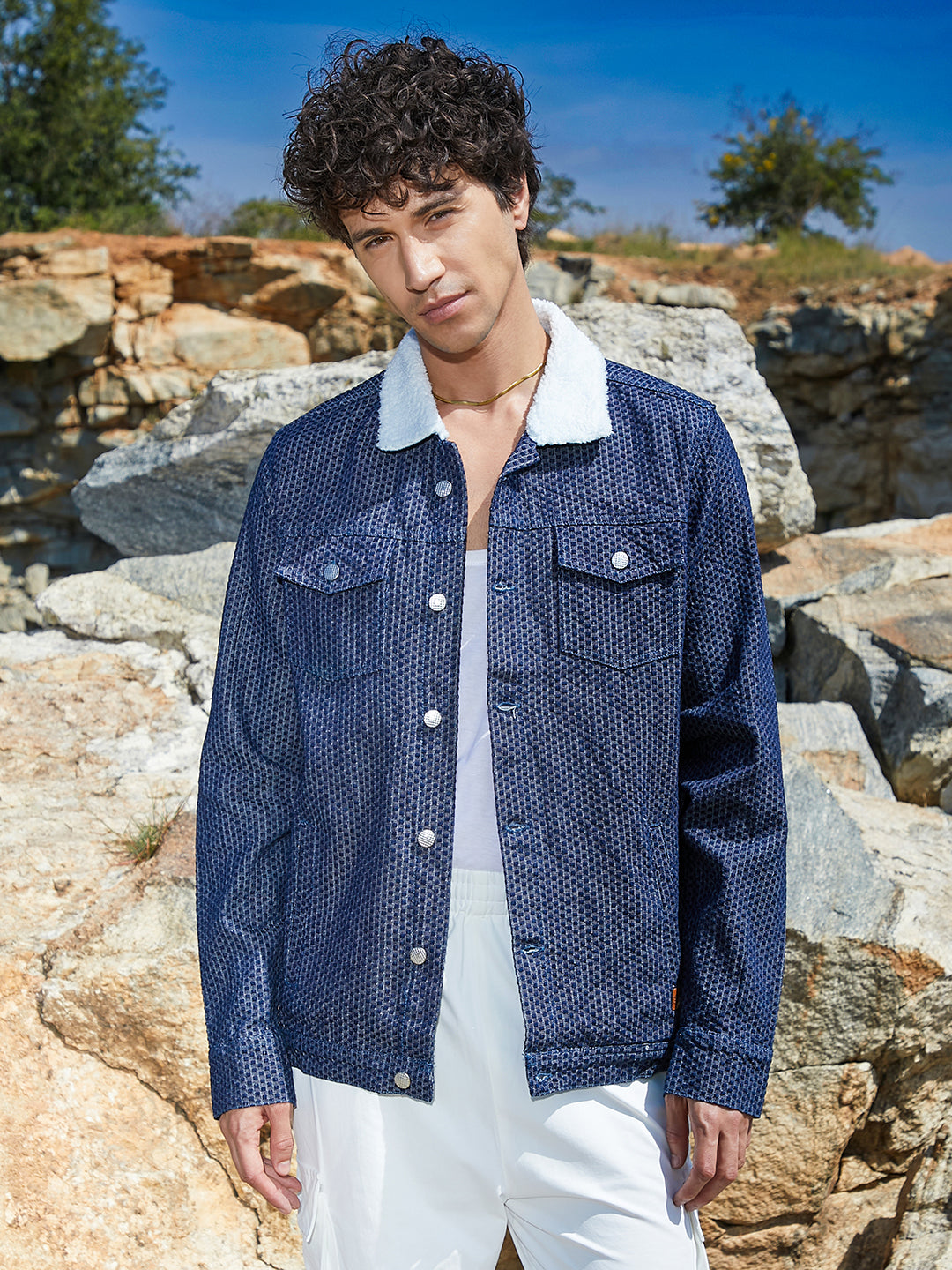 Fleece Polka Dot Denim Jacket