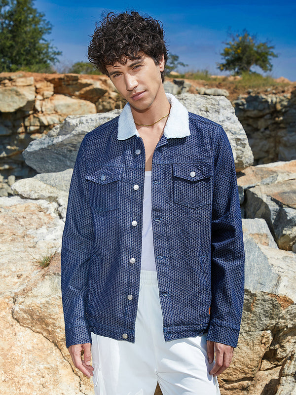 Fleece Polka Dot Denim Jacket