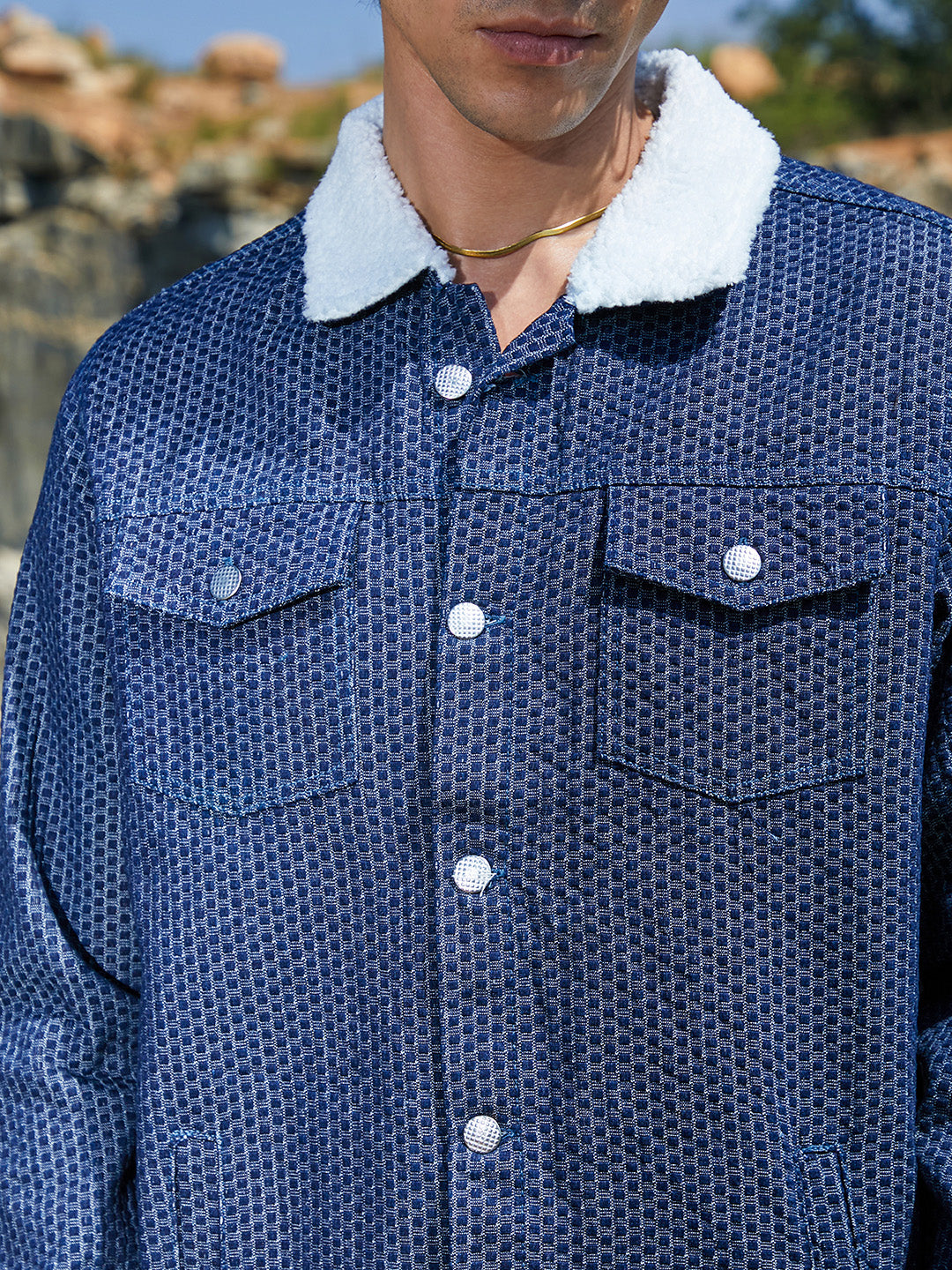 Fleece Polka Dot Denim Jacket