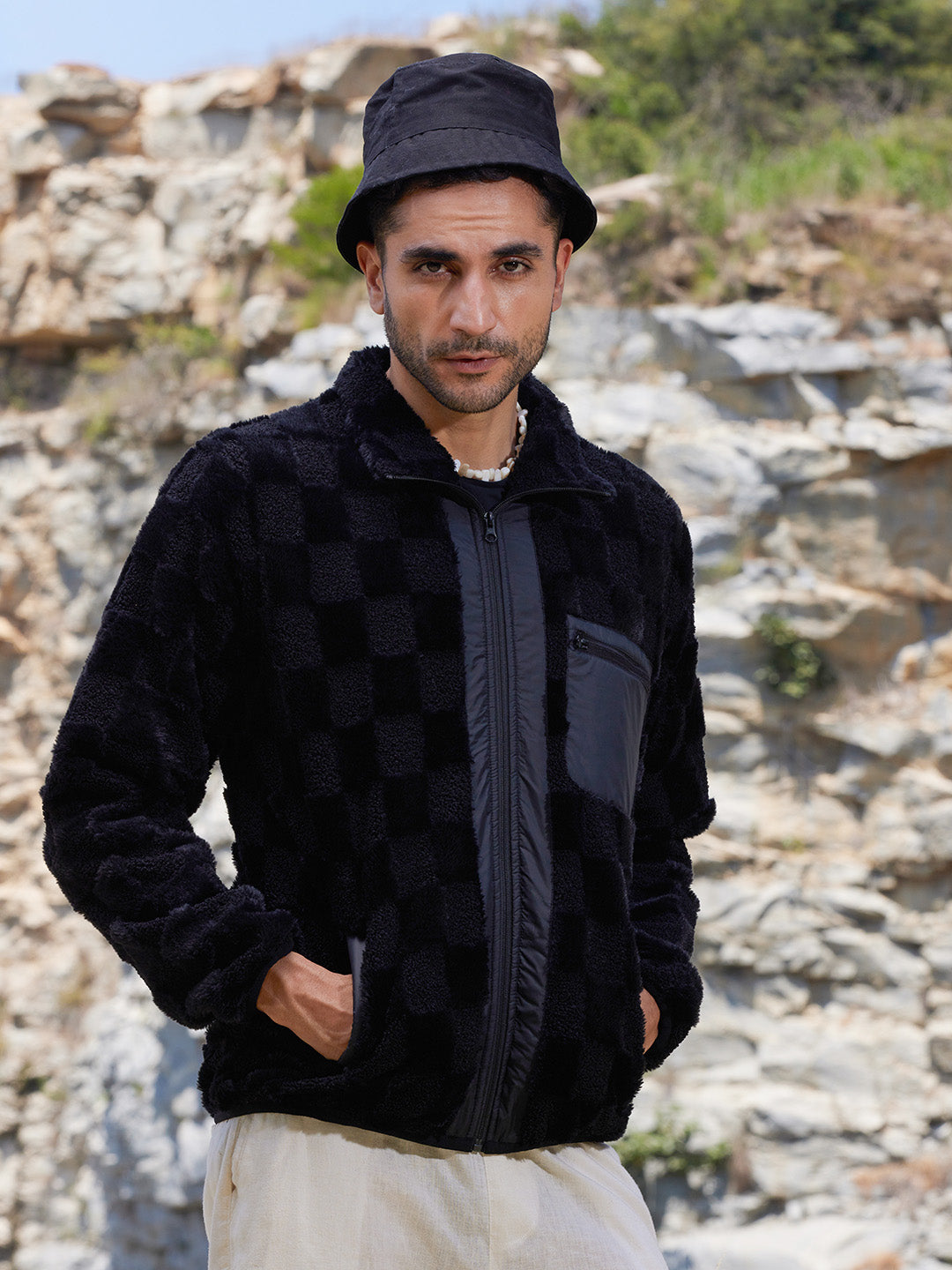 Fleece Buffalo Check Puffer Jacket