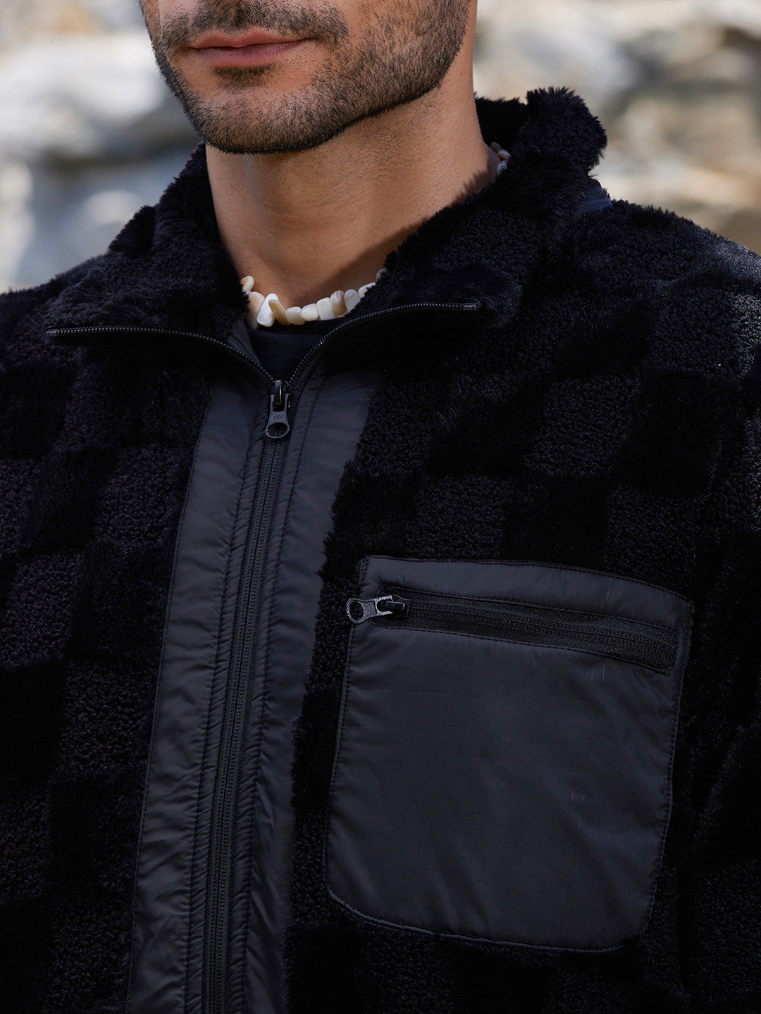 Fleece Buffalo Check Puffer Jacket