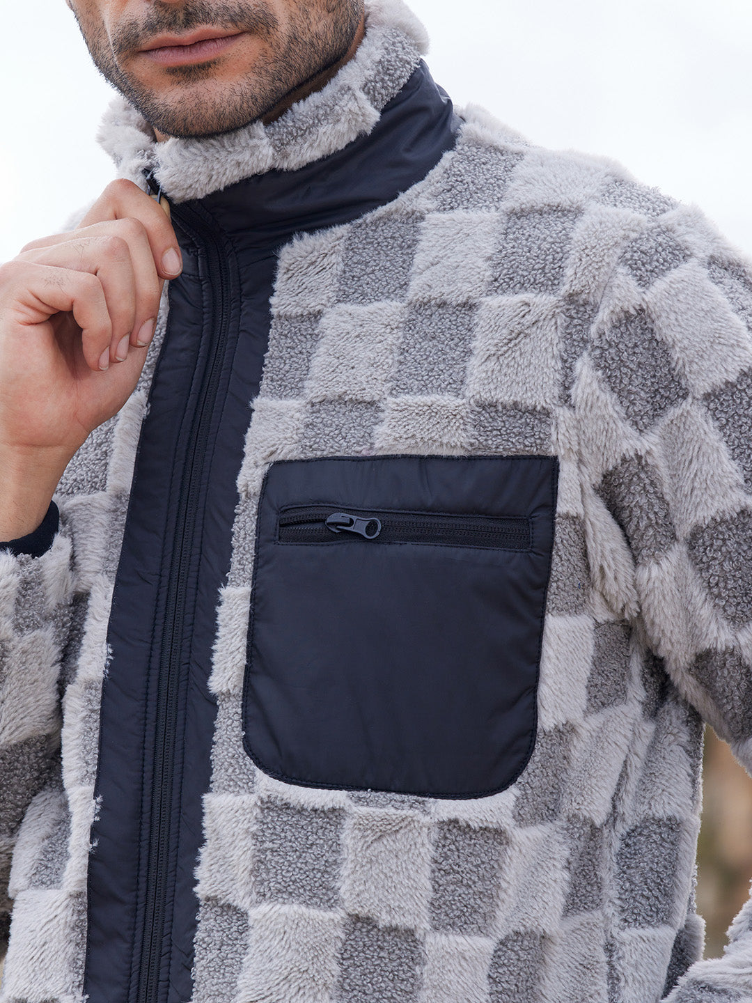 Fleece Buffalo Check Puffer Jacket