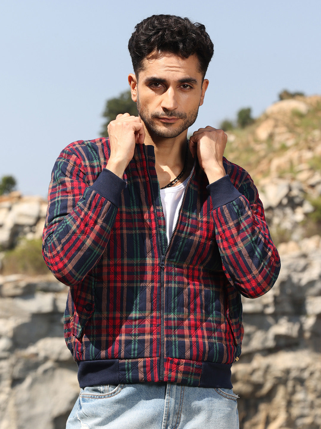 Tartan Plaid Bomber Jacket L