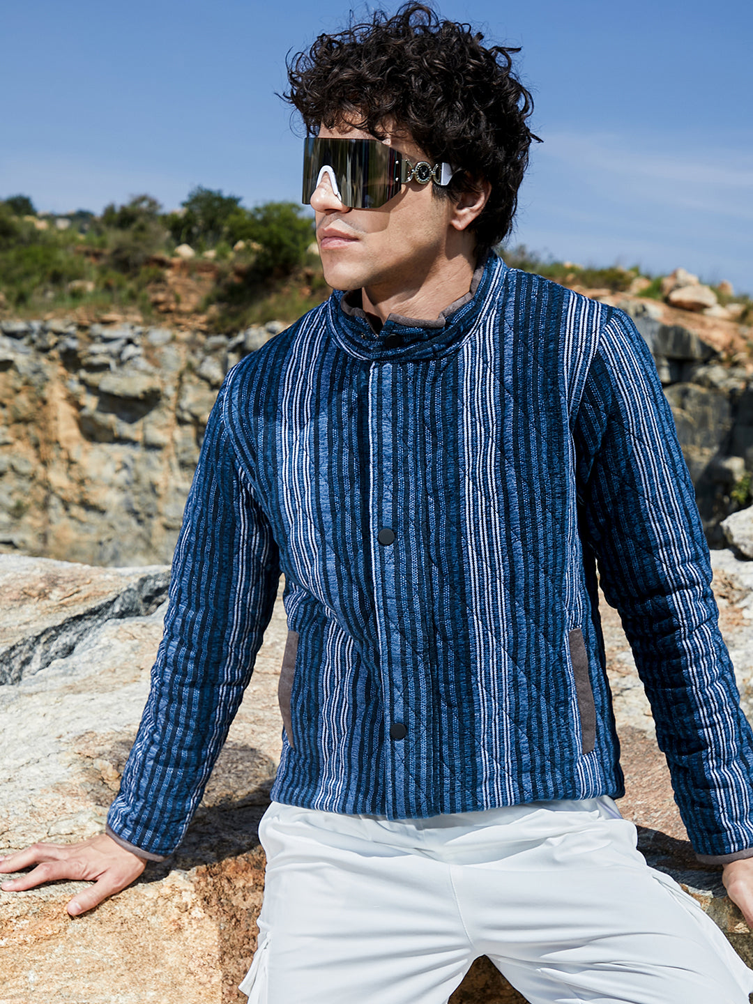 Striped Quilted Bomber Jacket XL - Main Image