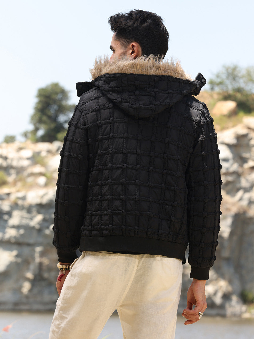 Self-Design Puffer Jacket With Fleece Hood