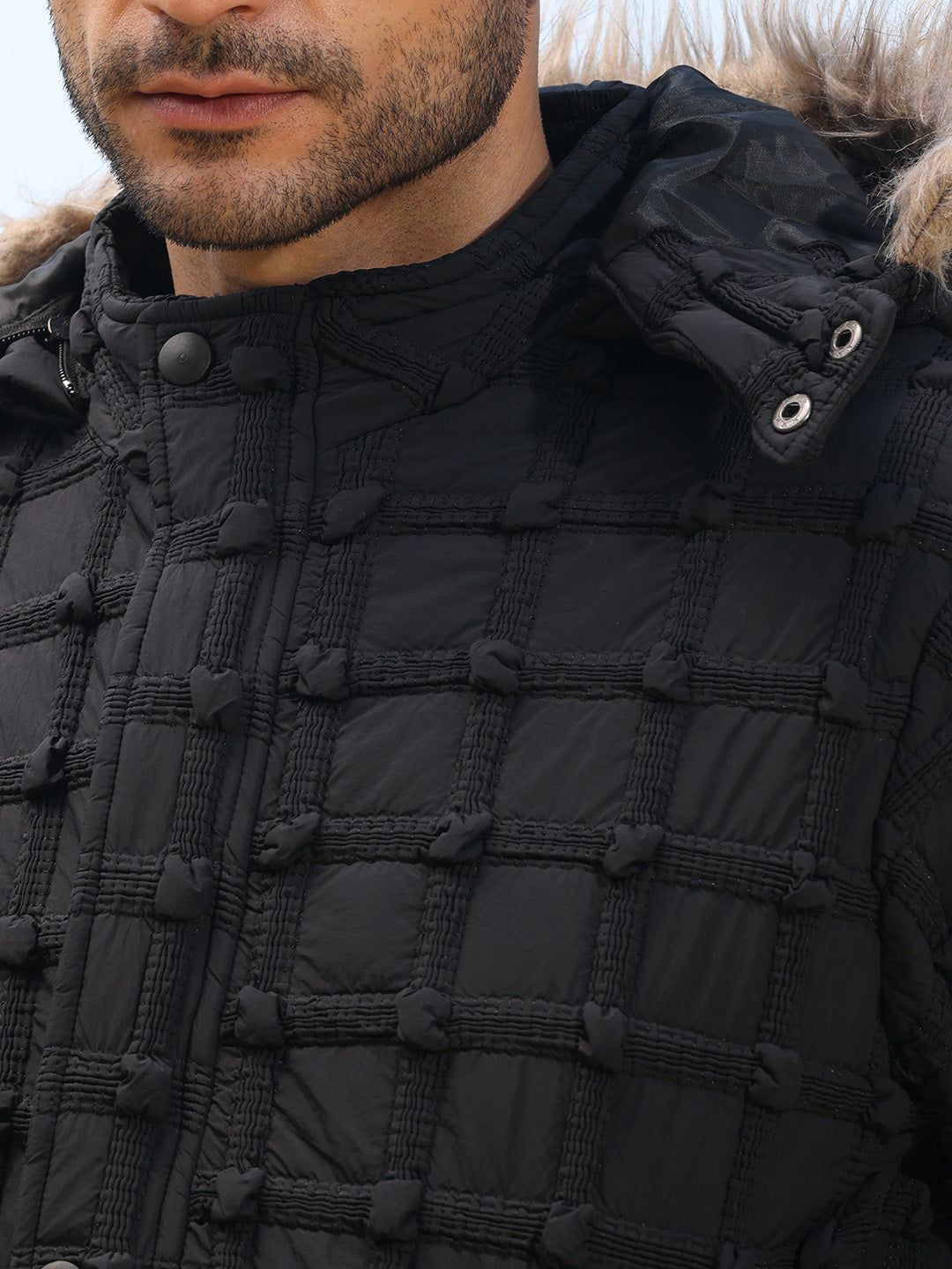 Self-Design Puffer Jacket With Fleece Hood