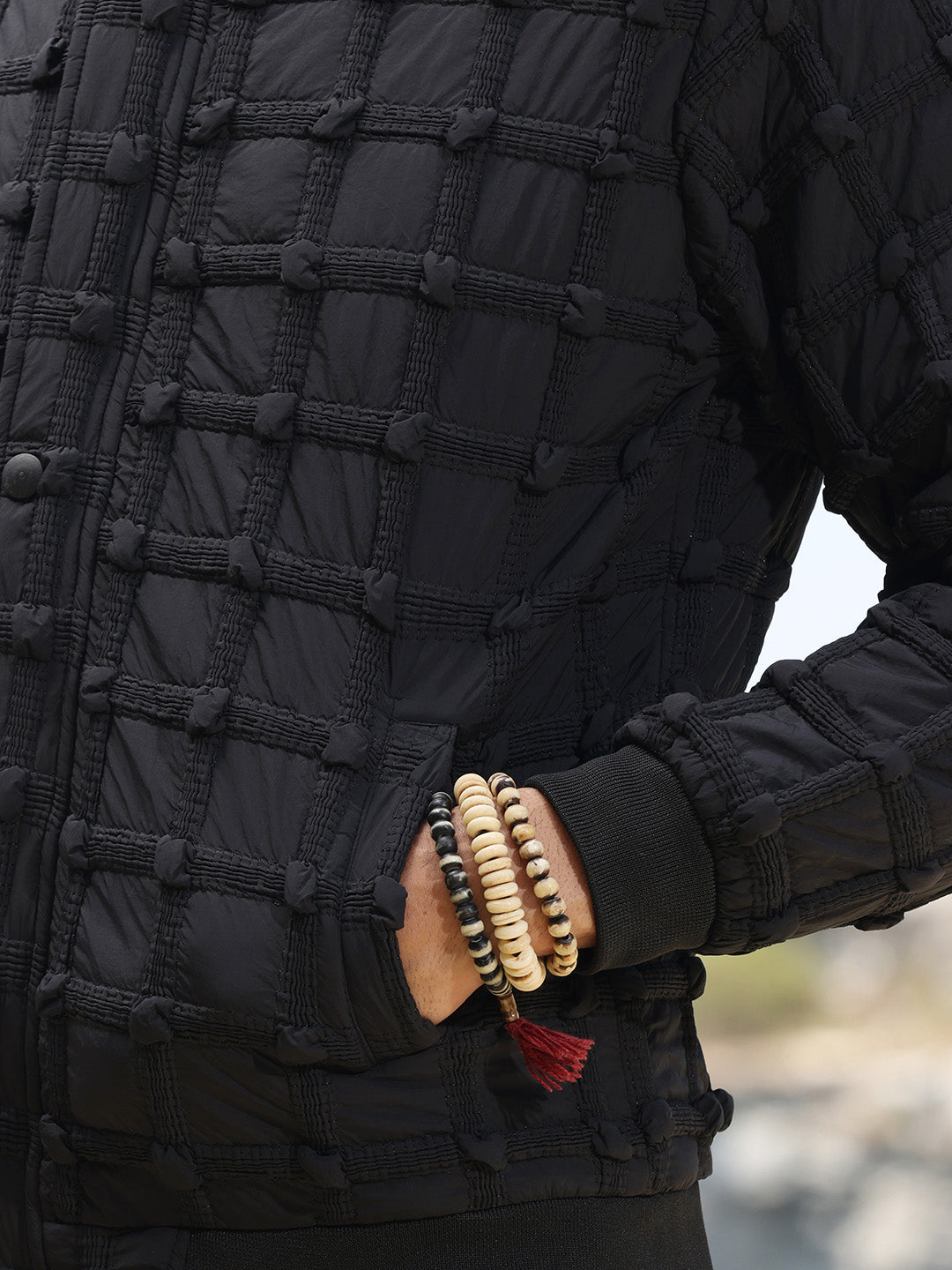 Self-Design Puffer Jacket With Fleece Hood