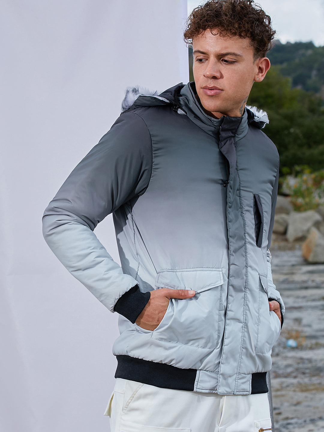 Ombre Puffer Jacket With Fleece Hood