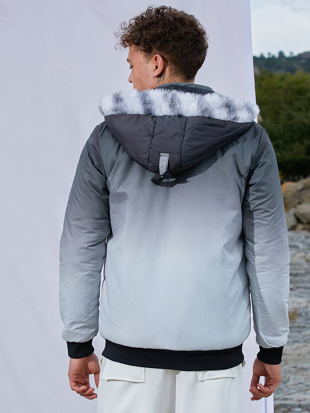 Ombre Puffer Jacket With Fleece Hood