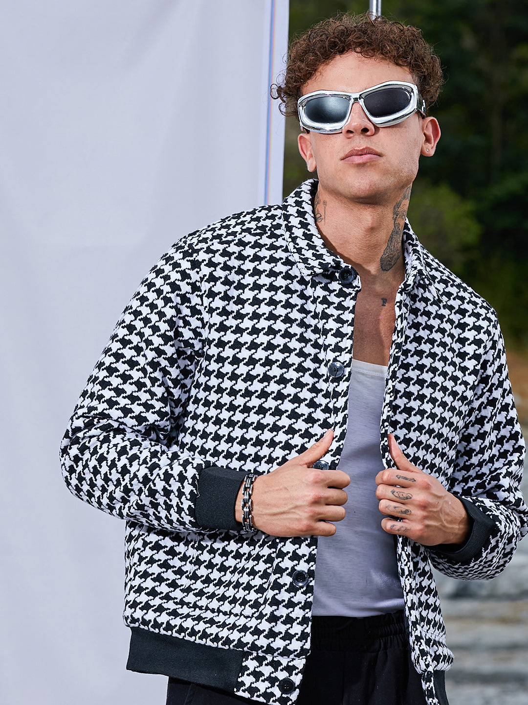 Houndstooth Denim Jacket