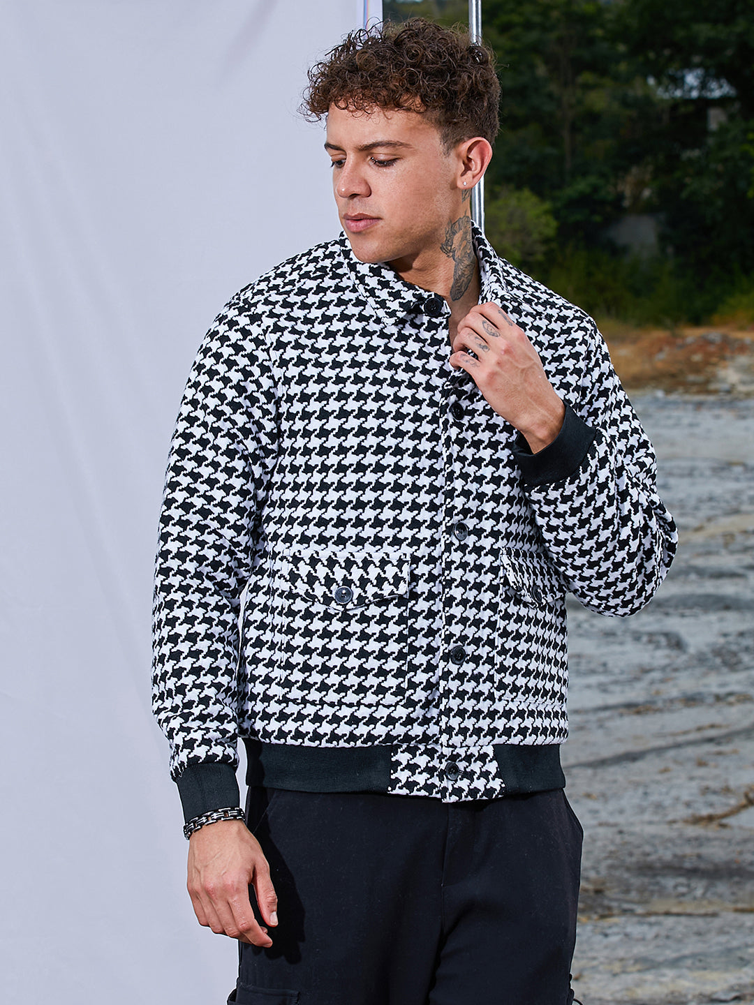 Houndstooth Denim Jacket