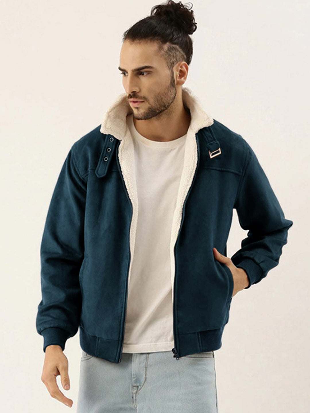 Fur-Lined Suede Bomber Jacket