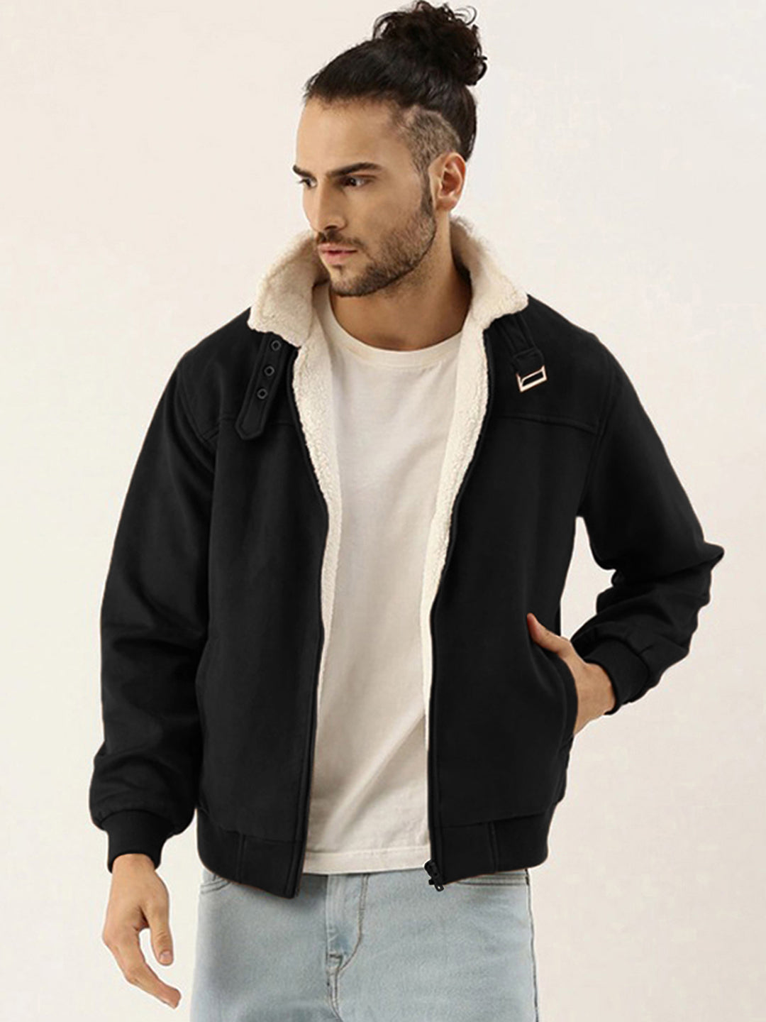 Fur-Lined Suede Bomber Jacket