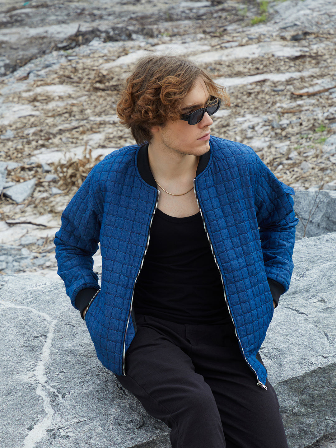 Cubic-Quilted Bomber Jacket