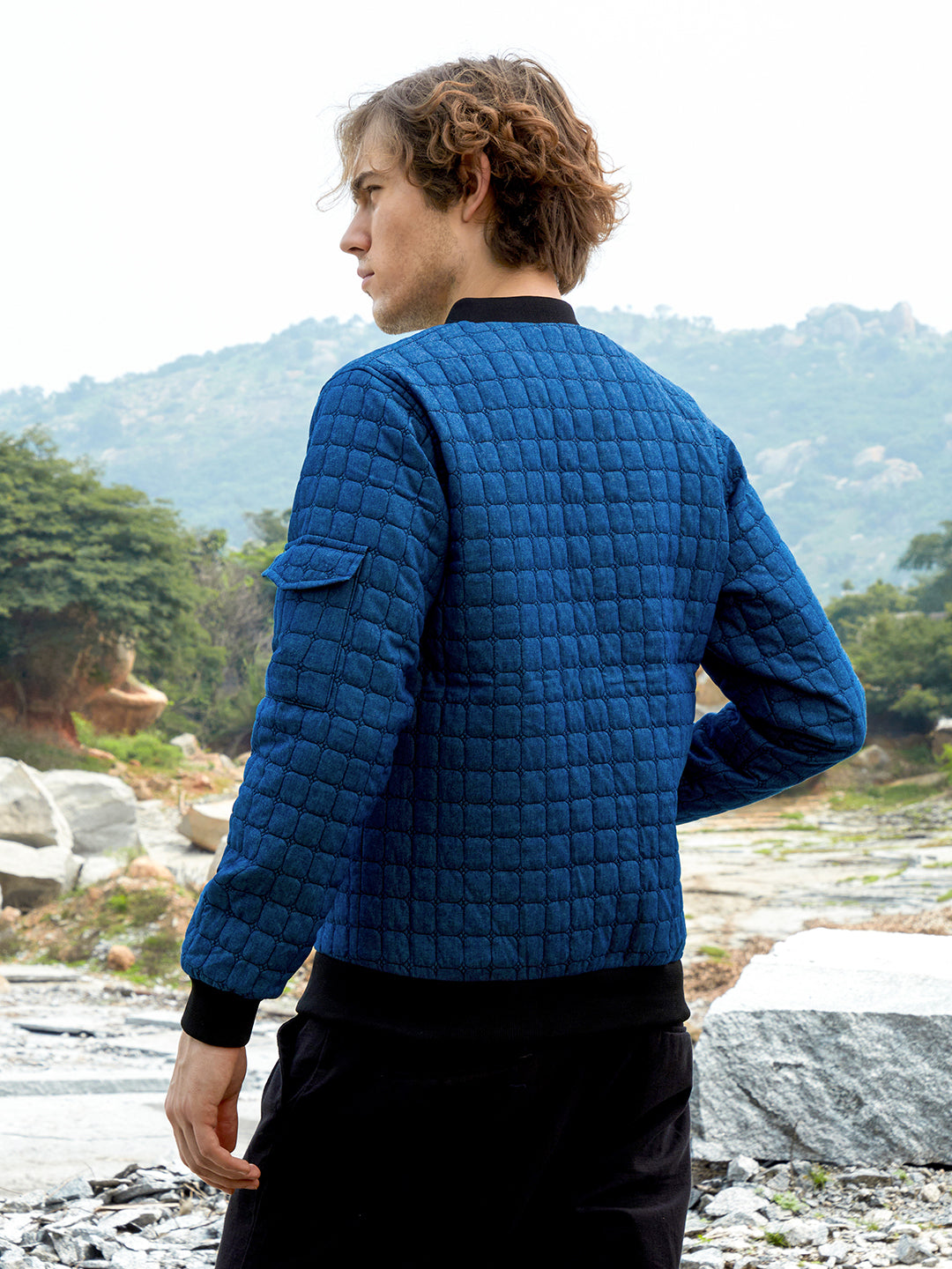 Cubic-Quilted Bomber Jacket