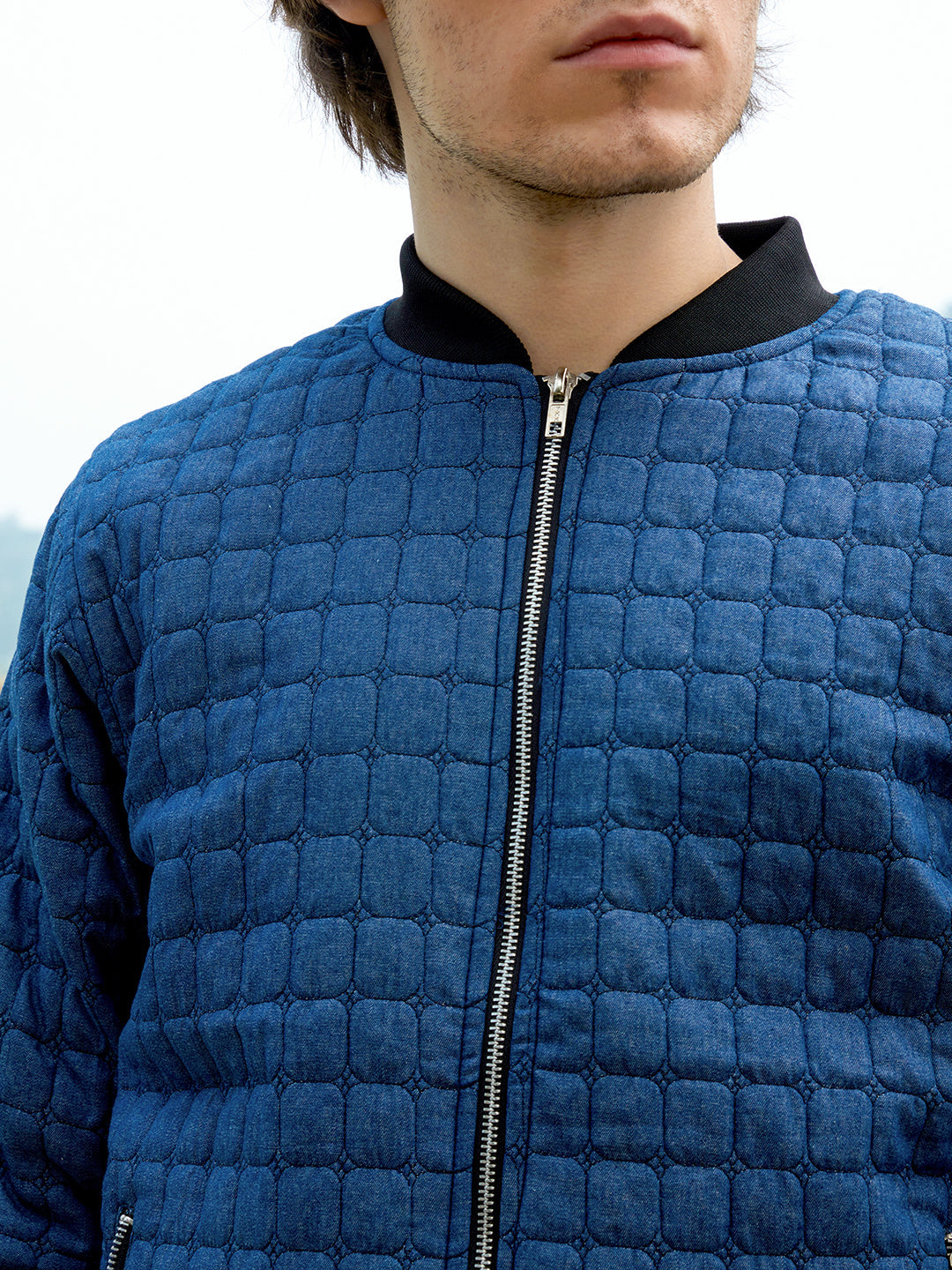 Cubic-Quilted Bomber Jacket