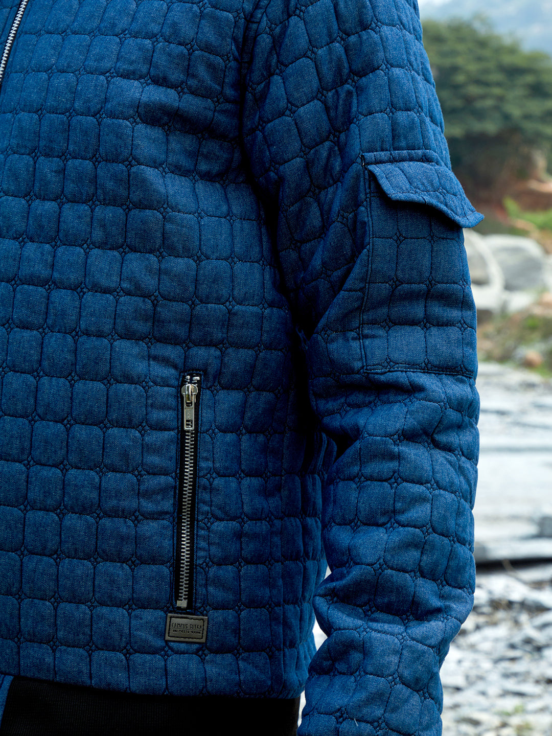 Cubic-Quilted Bomber Jacket