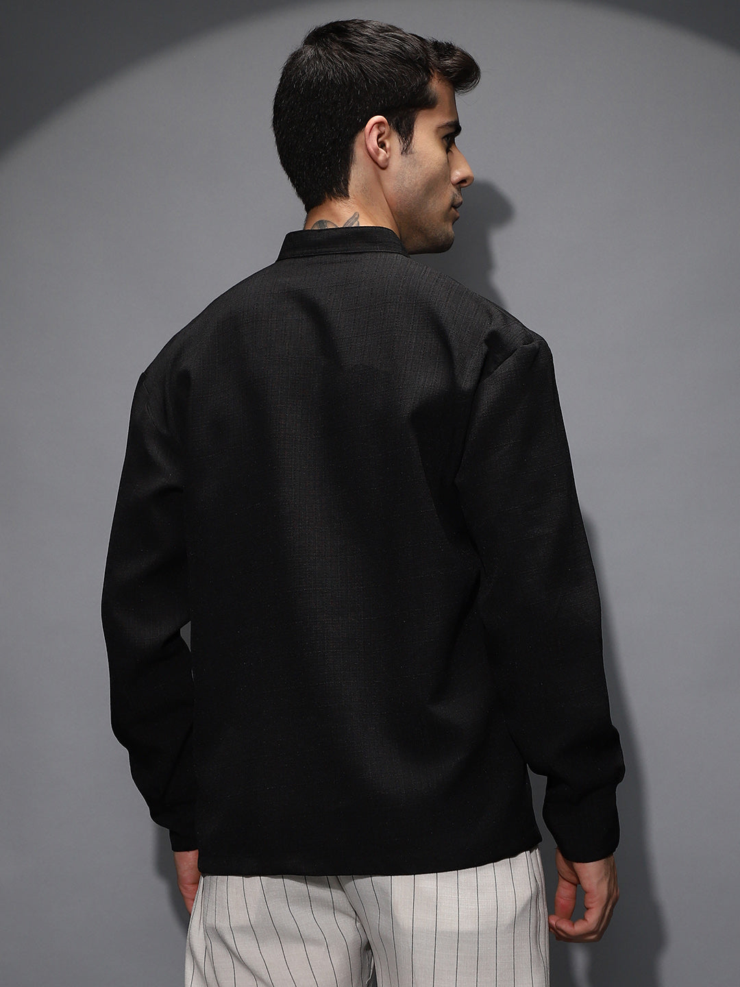 Band-Collar Heathered Shacket