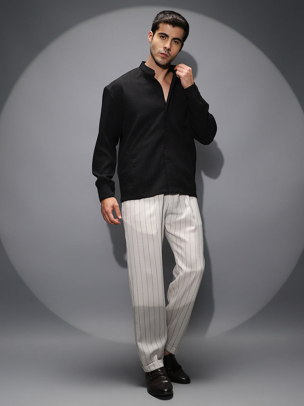 Band-Collar Heathered Shacket