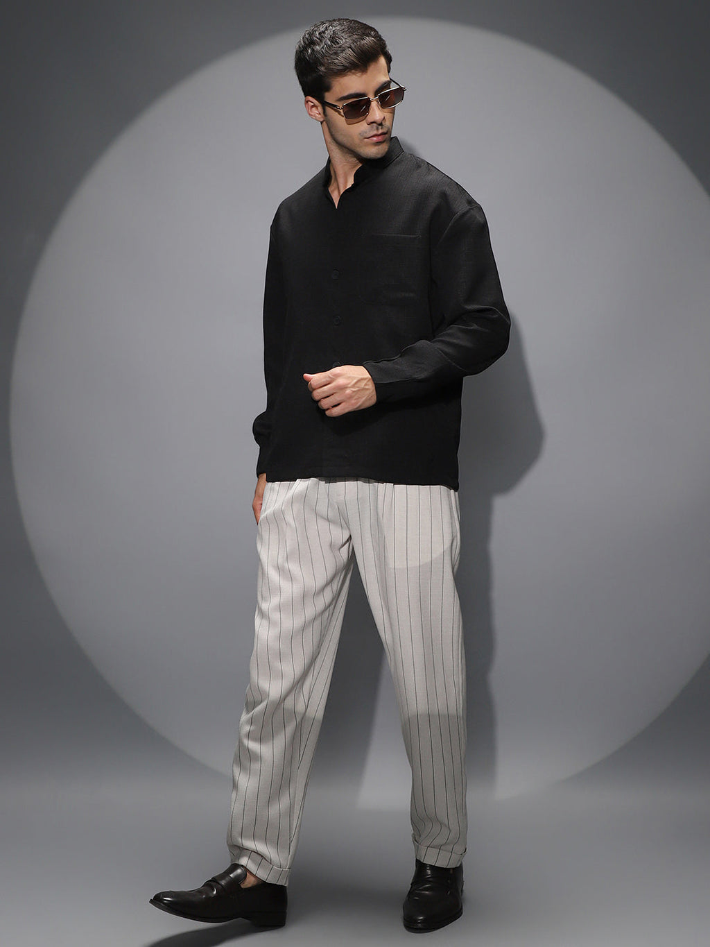 Band-Collar Heathered Shacket