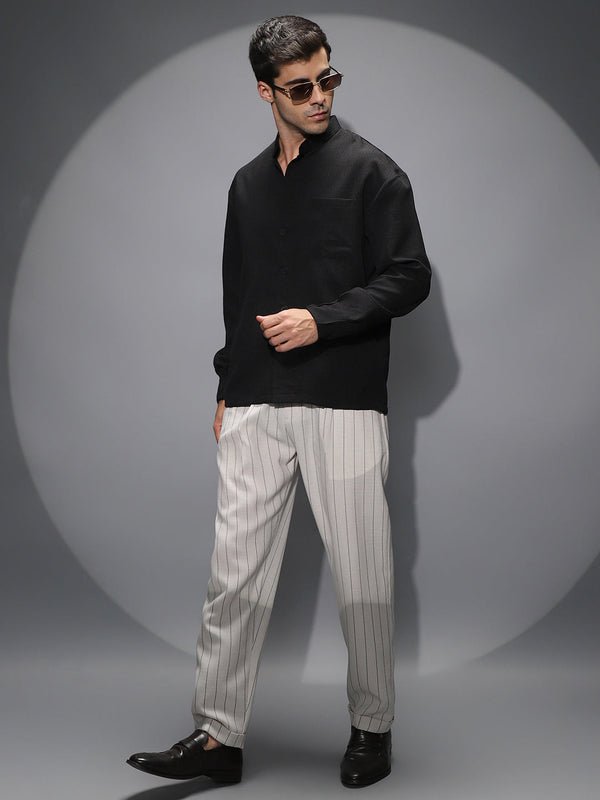 Band-Collar Heathered Shacket