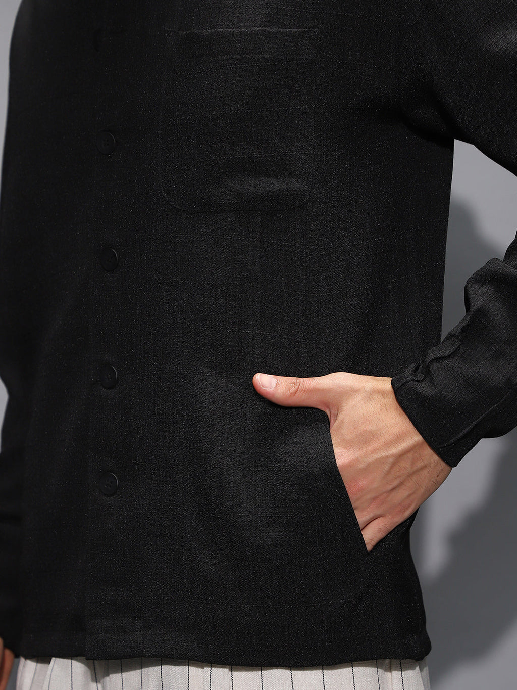 Band-Collar Heathered Shacket