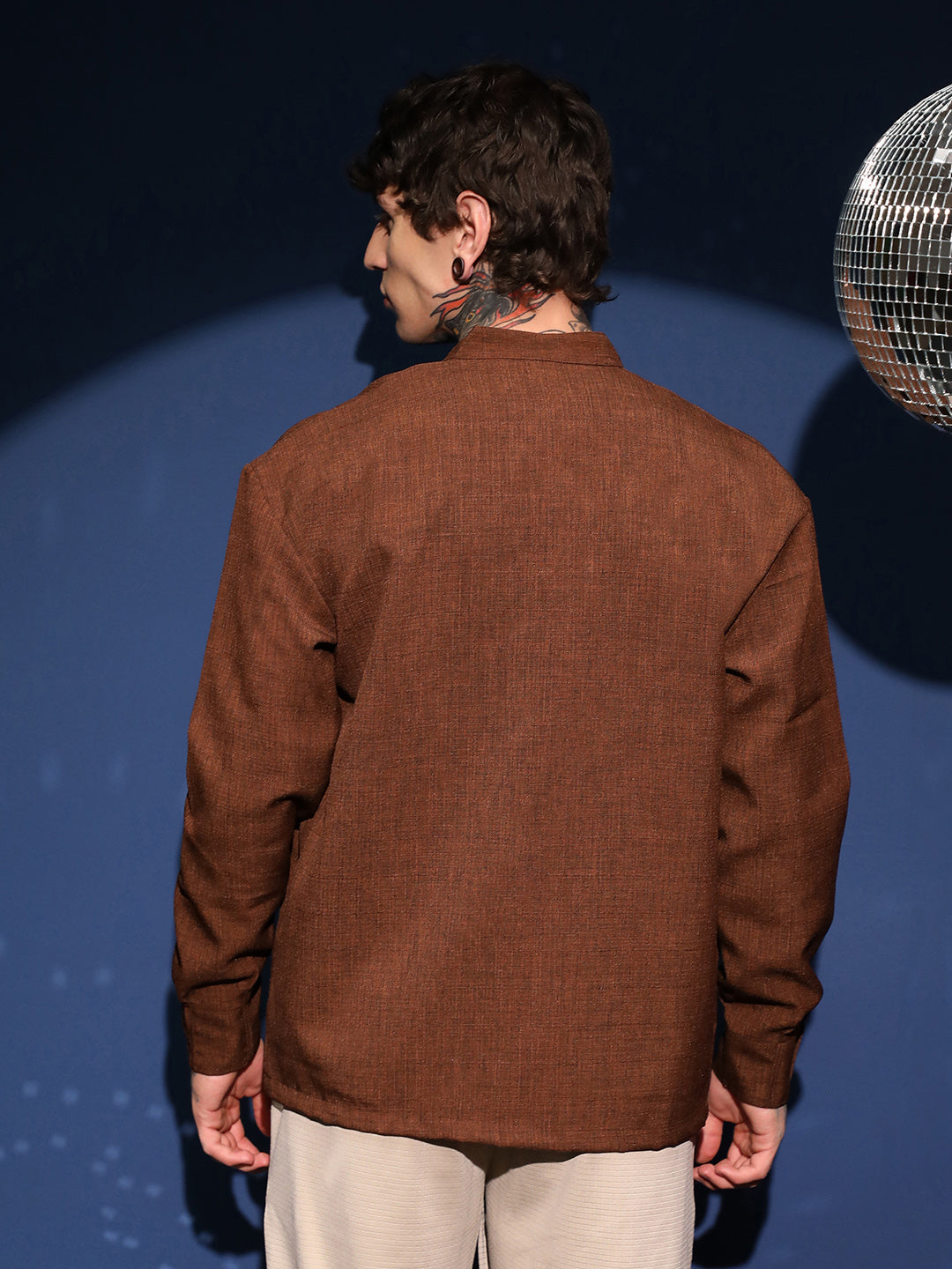 Band-Collar Heathered Shacket